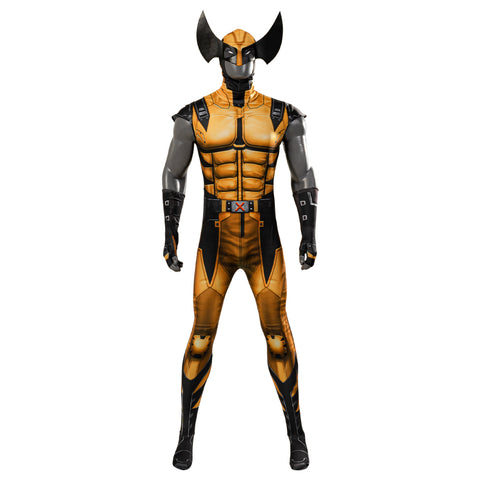 Golden Wolf Zentai Cosplay Costume – Futuristic Hero Halloween Roleplay Suit with Claw Accessories