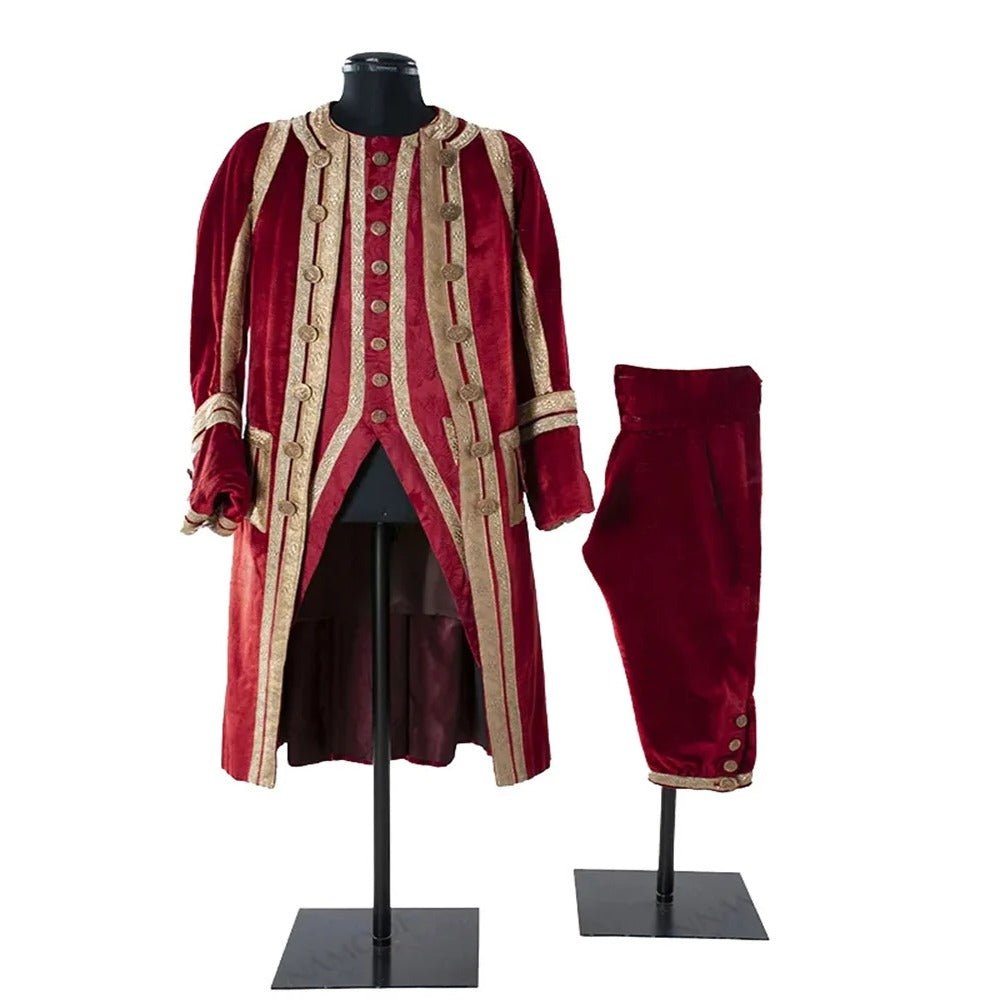 1730s Tudor King Prince Costume - Rococo Noble Colonial Regent Suit | Men’s Red Velvet Uniform - Coscosmos