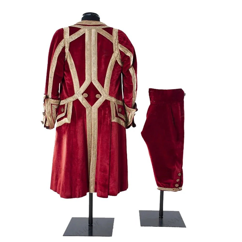 1730s Tudor King Prince Costume - Rococo Noble Colonial Regent Suit | Men’s Red Velvet Uniform - Coscosmos