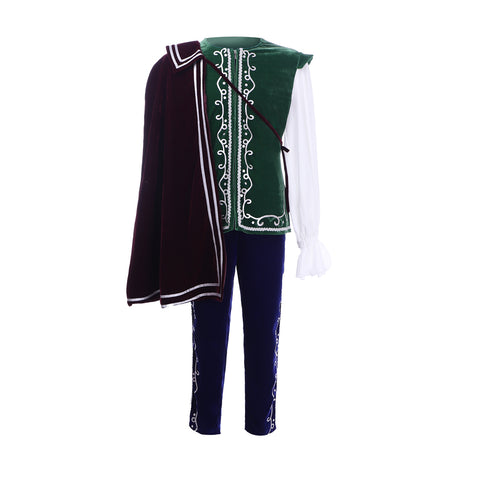 Medieval Tudor King Prince Costume - Velvet Long Sleeve Top, Pants & Cloak | Coscomos