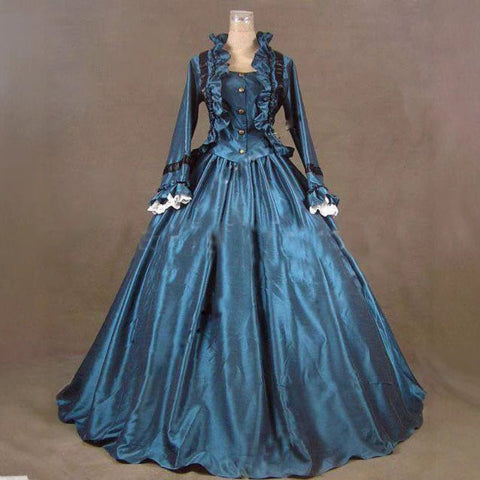 18th Century Rococo Inspired Lolita Puff Sleeve Gothic Victorian Ball Gown Maxi Dress - Coscosmos