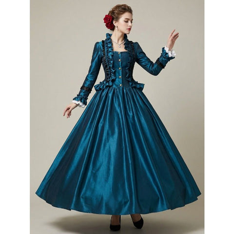 18th Century Rococo Inspired Lolita Puff Sleeve Gothic Victorian Ball Gown Maxi Dress - Coscosmos
