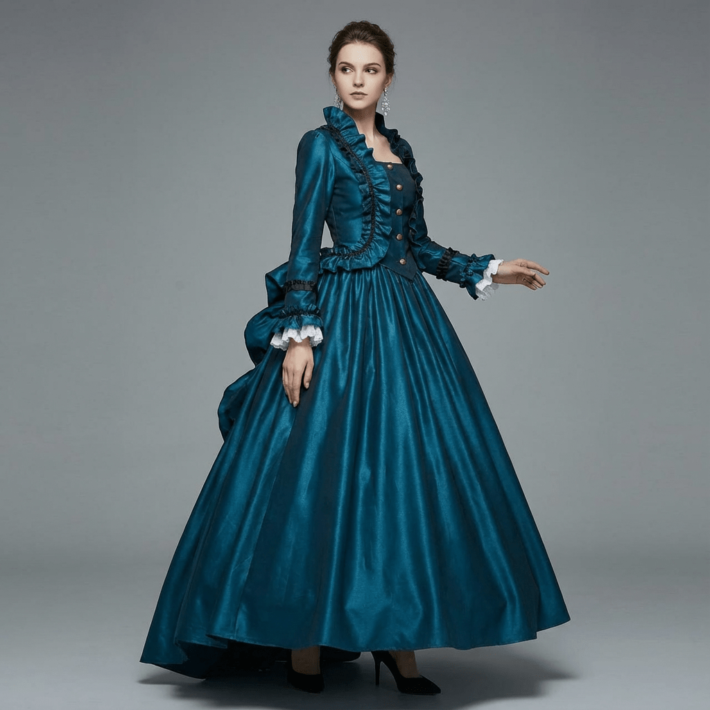 18th Century Rococo Inspired Lolita Puff Sleeve Gothic Victorian Ball Gown Maxi Dress - Coscosmos
