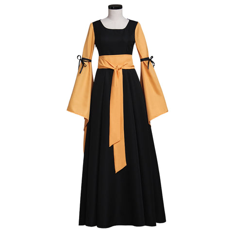 Black and Orange Medieval Dress Renaissance Victorian Gothic Dress for Adult Women Fantasy Halloween Party Costumes