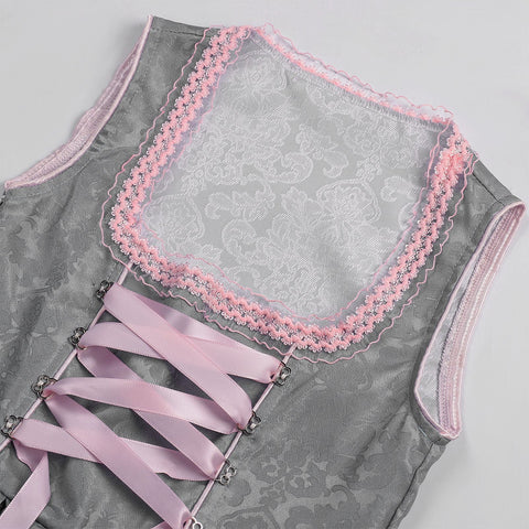 2025 Cross - Border Best Seller Oktoberfest Women's Dress Square Neck Waist Tie Lace Apron Shadow Pattern Dress Set - Coscosmos