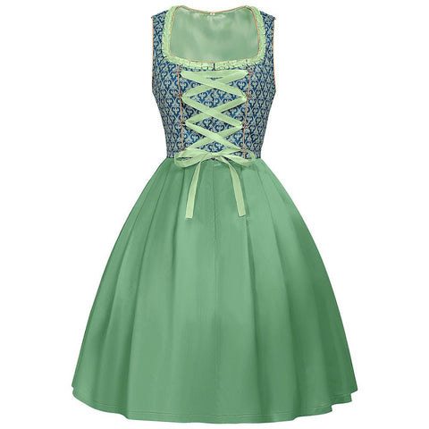2025 Cross - border European and American German Oktoberfest Bavarian Dress Lace Color Block Women's Dress Performance Costume - Coscosmos