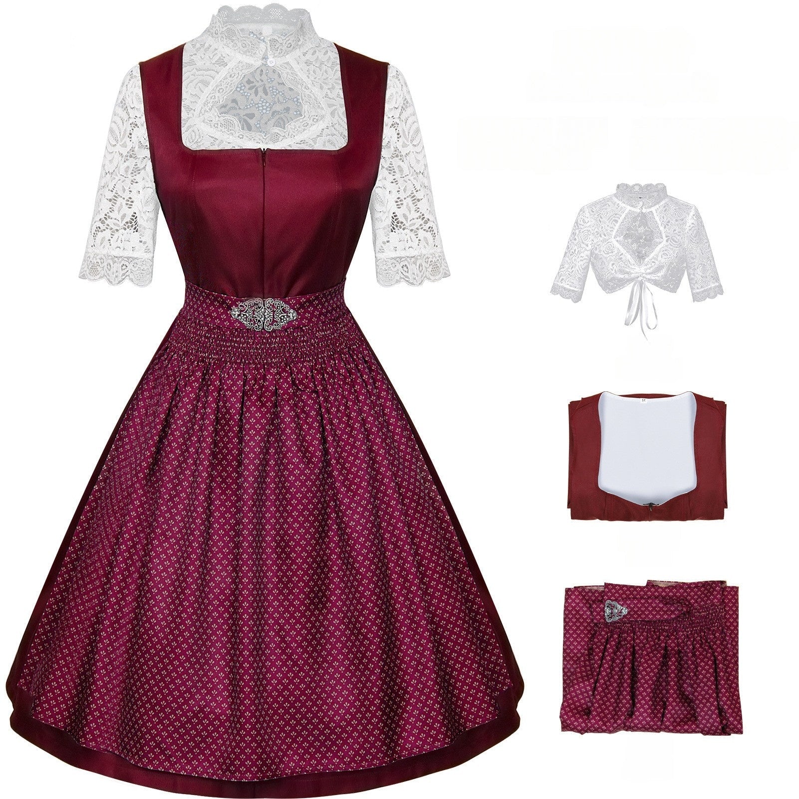 2025 European and American New Maid Dress Short - Sleeved Lace Apron Three - Piece Set - Coscosmos
