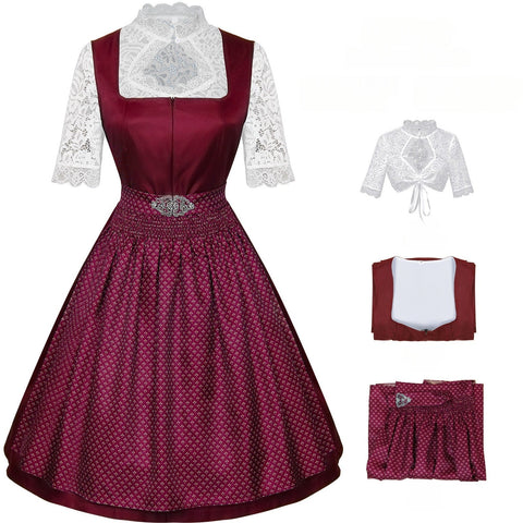2025 European and American New Maid Dress Short - Sleeved Lace Apron Three - Piece Set - Coscosmos