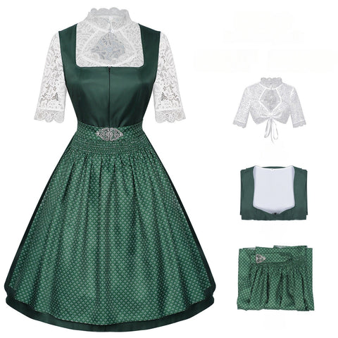 2025 European and American New Maid Dress Short - Sleeved Lace Apron Three - Piece Set - Coscosmos