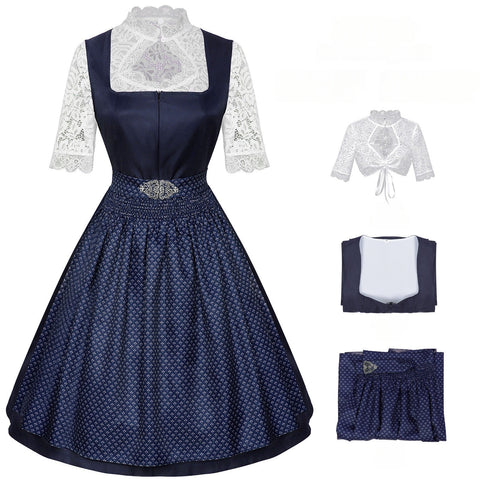 2025 European and American New Maid Dress Short - Sleeved Lace Apron Three - Piece Set - Coscosmos
