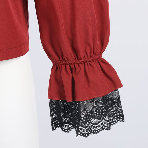 2025 European and American Retro Neckline Ruffle Drawstring Long Sleeve Medieval Shirt Unisex Renaissance Cosplay Costume - Coscosmos