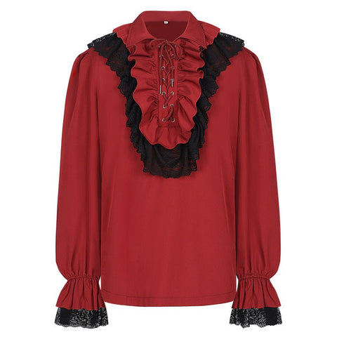 2025 European and American Retro Neckline Ruffle Drawstring Long Sleeve Medieval Shirt Unisex Renaissance Cosplay Costume - Coscosmos