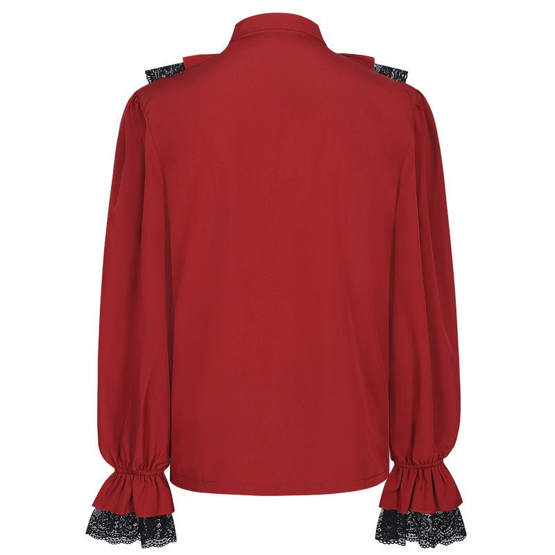 2025 European and American Retro Neckline Ruffle Drawstring Long Sleeve Medieval Shirt Unisex Renaissance Cosplay Costume - Coscosmos