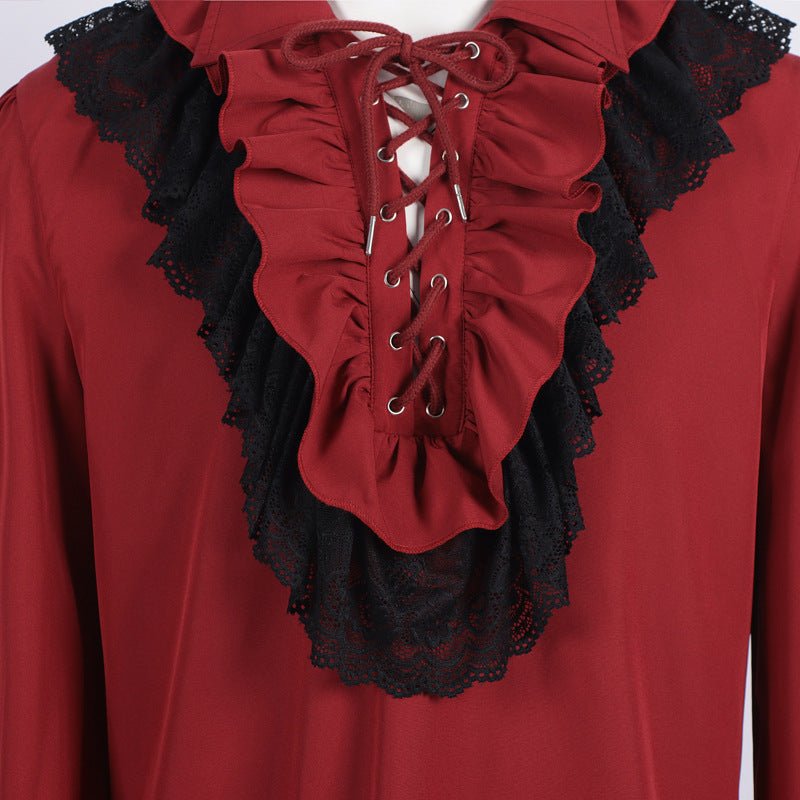 2025 European and American Retro Neckline Ruffle Drawstring Long Sleeve Medieval Shirt Unisex Renaissance Cosplay Costume - Coscosmos