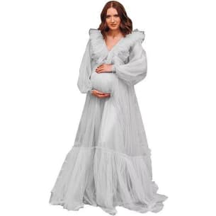 2025 Hot Selling Maternity Mesh Dress Deep V See - through Elegant Party Cosplay Costume for Women Photography - Coscosmos