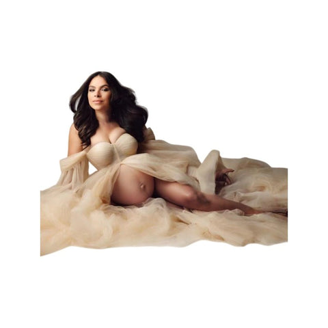 2025 Maternity Cosplay Costume Deep V Sheer Mesh Dress for Photo Shoots High Waist Slimming Multi - Color Options - Coscosmos