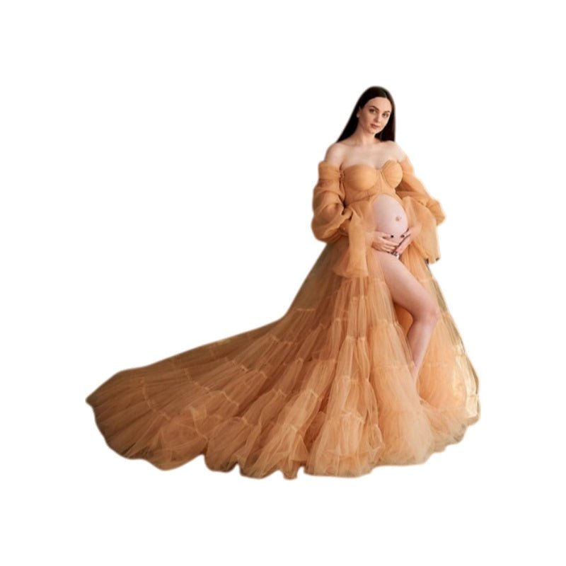 2025 Maternity Cosplay Costume Deep V Sheer Mesh Dress for Photo Shoots High Waist Slimming Multi - Color Options - Coscosmos