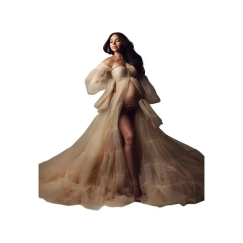 2025 Maternity Cosplay Costume Deep V Sheer Mesh Dress for Photo Shoots High Waist Slimming Multi - Color Options - Coscosmos