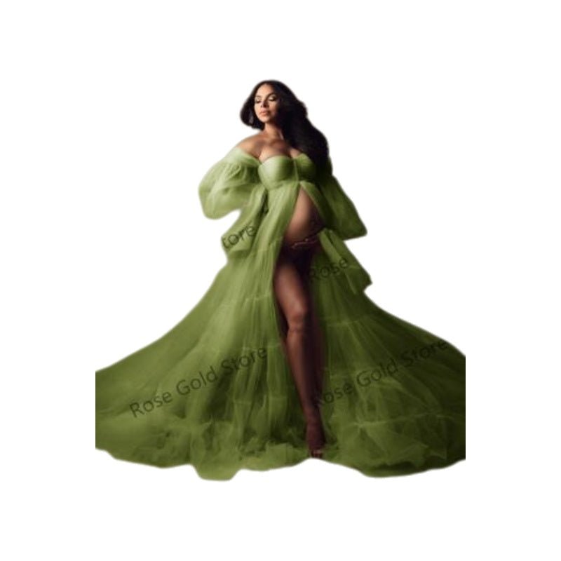 2025 Maternity Cosplay Costume Deep V Sheer Mesh Dress for Photo Shoots High Waist Slimming Multi - Color Options - Coscosmos