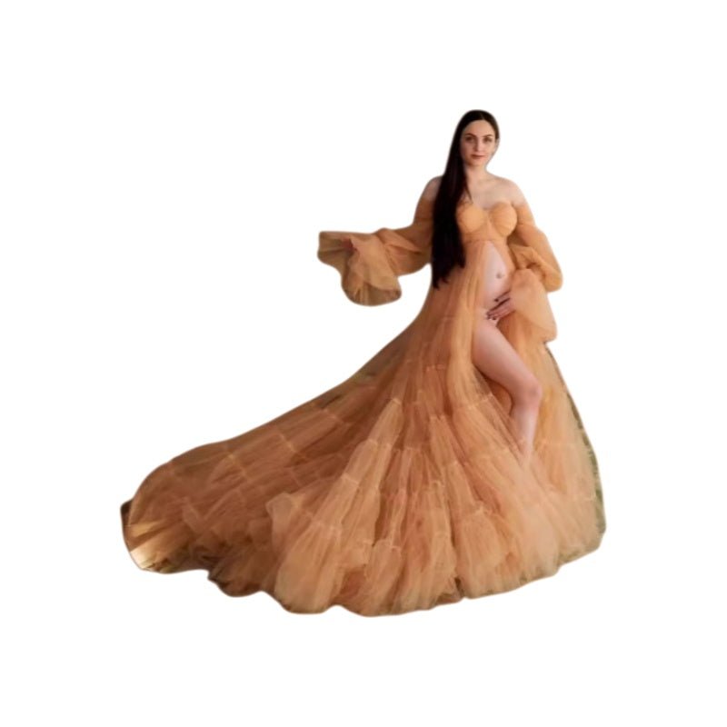 2025 Maternity Cosplay Costume Deep V Sheer Mesh Dress for Photo Shoots High Waist Slimming Multi - Color Options - Coscosmos