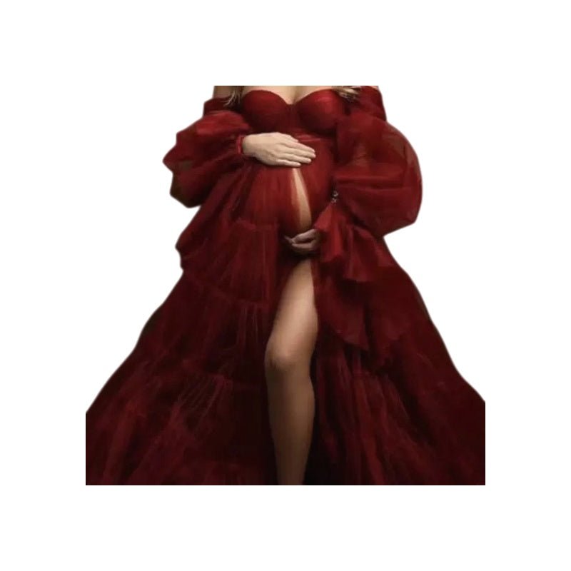 2025 Maternity Cosplay Costume Deep V Sheer Mesh Dress for Photo Shoots High Waist Slimming Multi - Color Options - Coscosmos