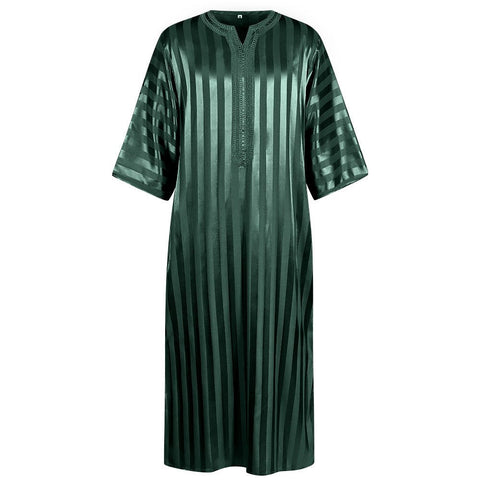 2025 New Cross - Border Middle Eastern Arab Men's Robe Long Sleeve Striped Print Muslim Costume - Coscosmos