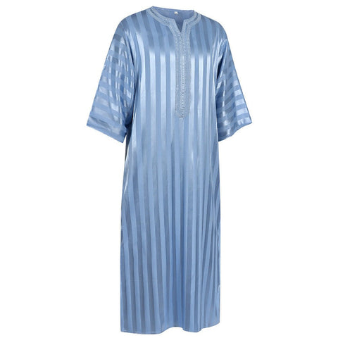 2025 New Cross - Border Middle Eastern Arab Men's Robe Long Sleeve Striped Print Muslim Costume - Coscosmos