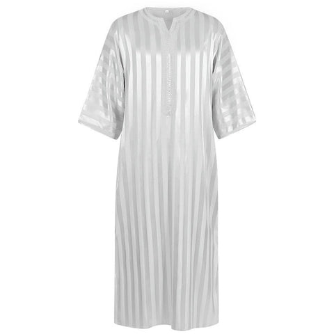2025 New Cross - Border Middle Eastern Arab Men's Robe Long Sleeve Striped Print Muslim Costume - Coscosmos