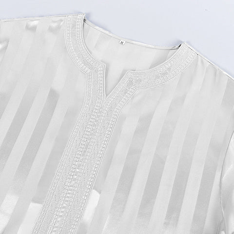 2025 New Cross - Border Middle Eastern Arab Men's Robe Long Sleeve Striped Print Muslim Costume - Coscosmos