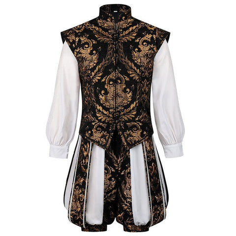 2025 New European and American Men's Suit Vest Medieval Gilded Formal Renaissance Vest Suit - Coscosmos