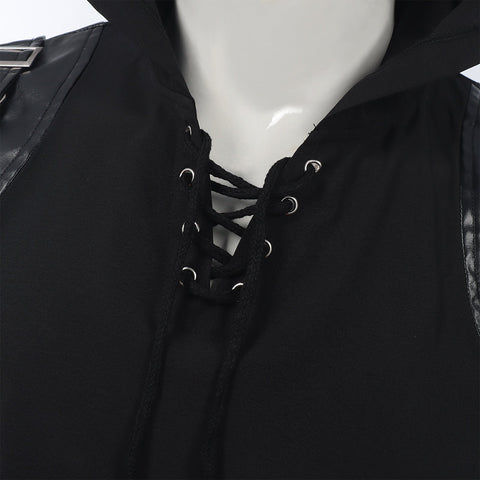 2025 New Medieval Punk Rock Men's Fashion Sleeveless Hooded Lace - up Vest - Coscosmos