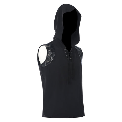 2025 New Medieval Punk Rock Men's Fashion Sleeveless Hooded Lace - up Vest - Coscosmos