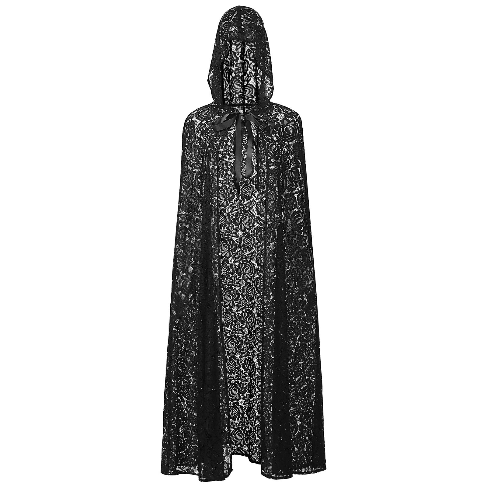2025 Sexy Black Lace Cape Cloak for Halloween Bride Shawl Stage Performance Costume - Coscosmos