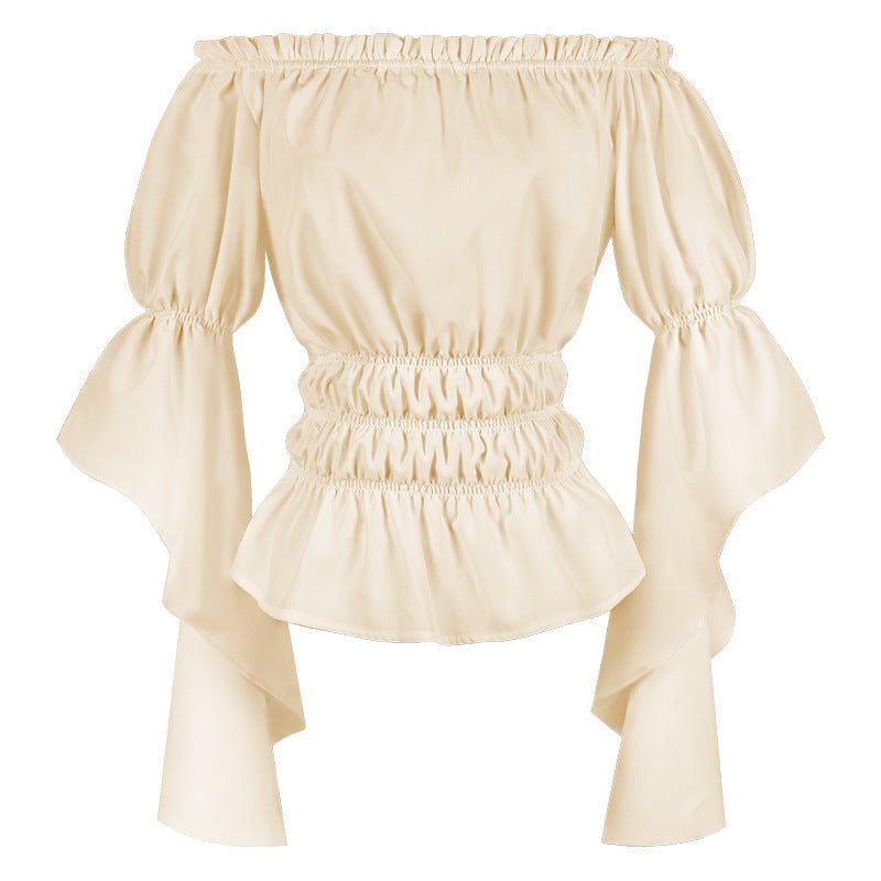 2025 Spring Summer European American Cross - border Women's Renaissance Ruffled Sleeve Off - shoulder Blouse - Coscosmos