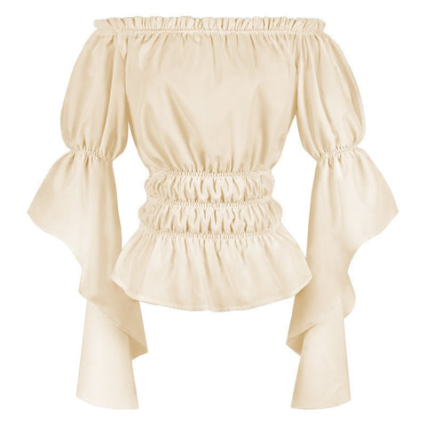 2025 Spring Summer European American Cross - border Women's Renaissance Ruffled Sleeve Off - shoulder Blouse - Coscosmos