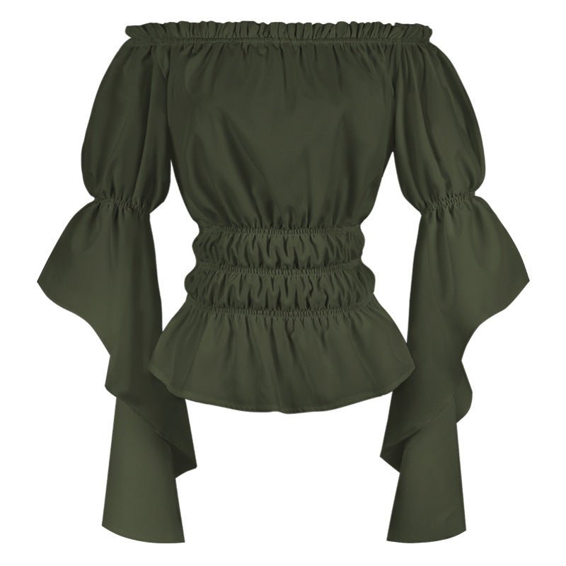 2025 Spring Summer European American Cross - border Women's Renaissance Ruffled Sleeve Off - shoulder Blouse - Coscosmos