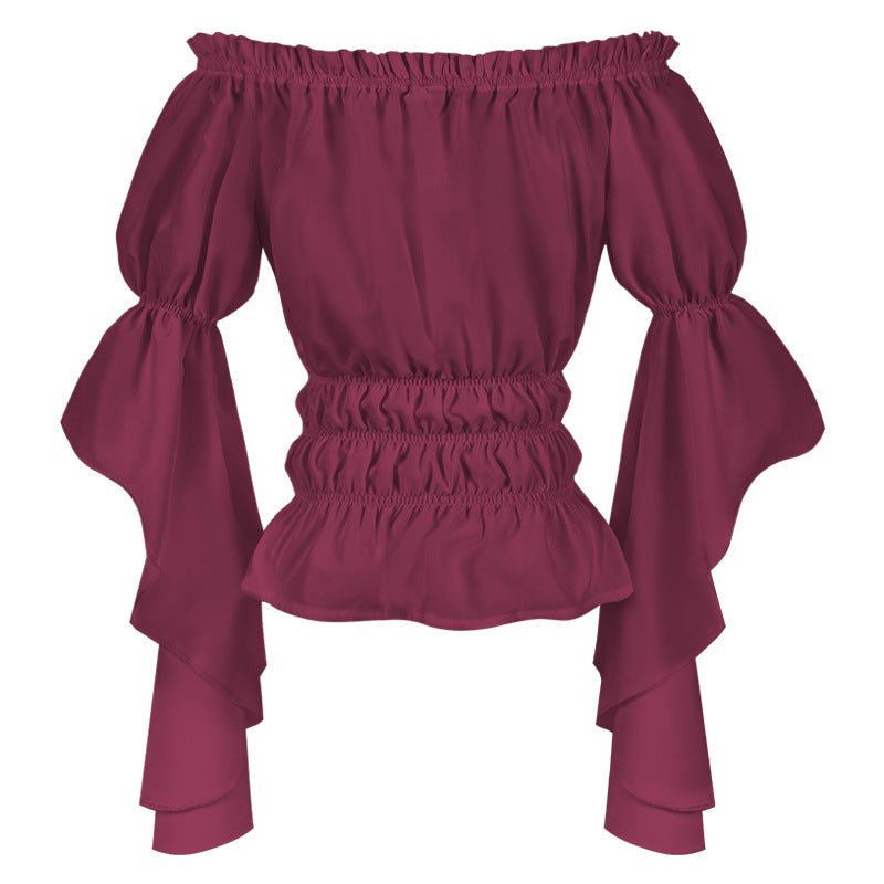 2025 Spring Summer European American Cross - border Women's Renaissance Ruffled Sleeve Off - shoulder Blouse - Coscosmos