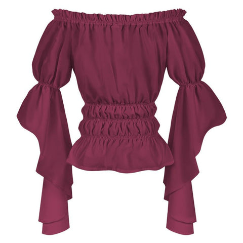 2025 Spring Summer European American Cross - border Women's Renaissance Ruffled Sleeve Off - shoulder Blouse - Coscosmos