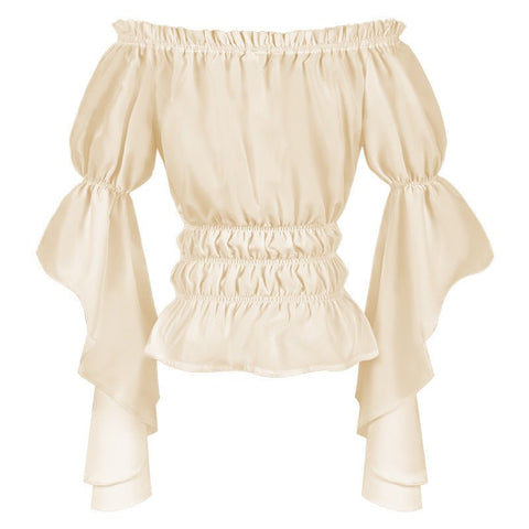 2025 Spring Summer European American Cross - border Women's Renaissance Ruffled Sleeve Off - shoulder Blouse - Coscosmos