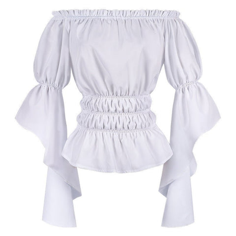 2025 Spring Summer European American Cross - border Women's Renaissance Ruffled Sleeve Off - shoulder Blouse - Coscosmos