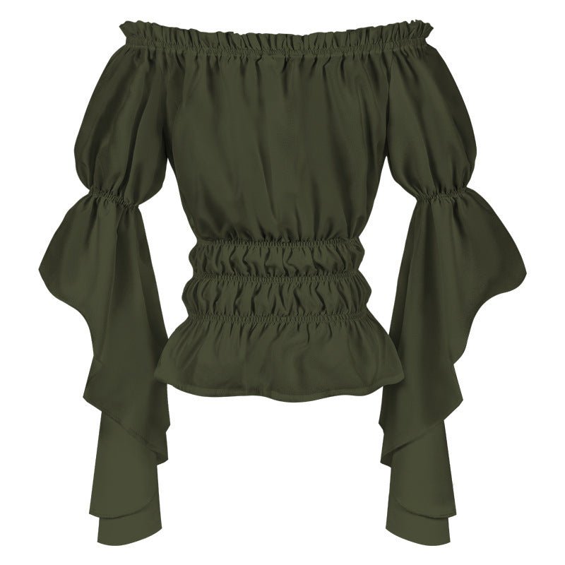 2025 Spring Summer European American Cross - border Women's Renaissance Ruffled Sleeve Off - shoulder Blouse - Coscosmos