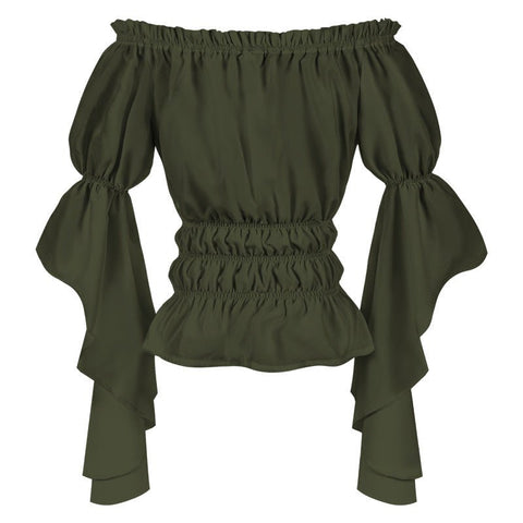 2025 Spring Summer European American Cross - border Women's Renaissance Ruffled Sleeve Off - shoulder Blouse - Coscosmos
