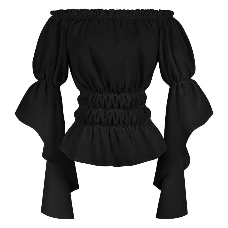 2025 Spring Summer European American Cross - border Women's Renaissance Ruffled Sleeve Off - shoulder Blouse - Coscosmos