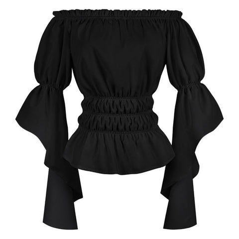 2025 Spring Summer European American Cross - border Women's Renaissance Ruffled Sleeve Off - shoulder Blouse - Coscosmos