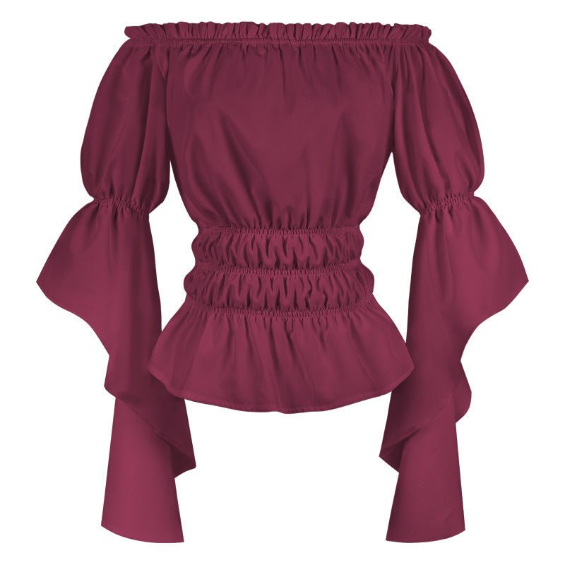 2025 Spring Summer European American Cross - border Women's Renaissance Ruffled Sleeve Off - shoulder Blouse - Coscosmos