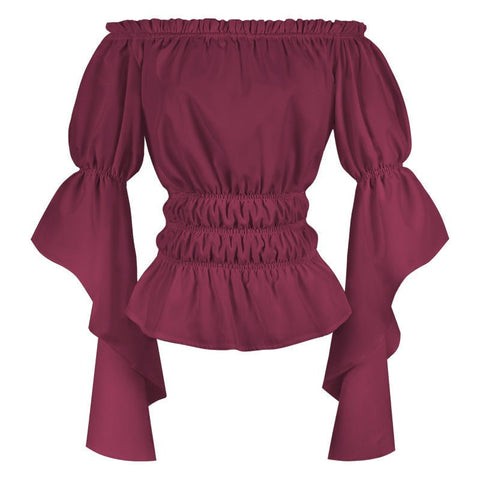 2025 Spring Summer European American Cross - border Women's Renaissance Ruffled Sleeve Off - shoulder Blouse - Coscosmos