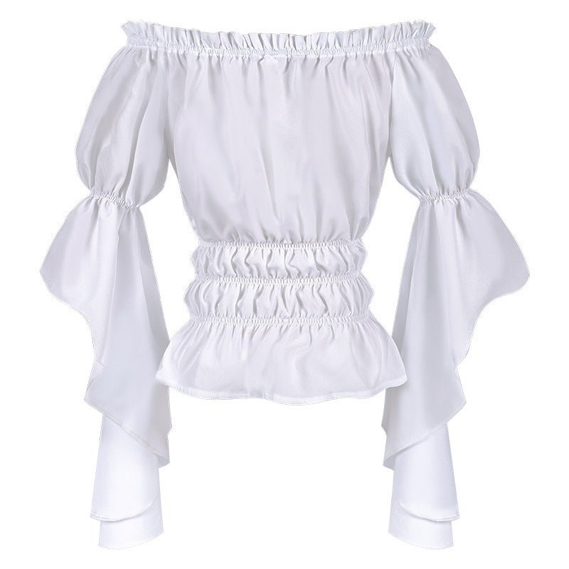 2025 Spring Summer European American Cross - border Women's Renaissance Ruffled Sleeve Off - shoulder Blouse - Coscosmos