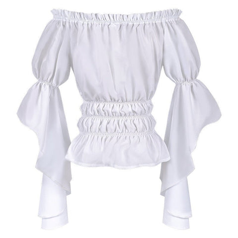 2025 Spring Summer European American Cross - border Women's Renaissance Ruffled Sleeve Off - shoulder Blouse - Coscosmos