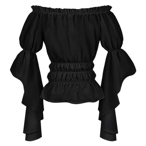 2025 Spring Summer European American Cross - border Women's Renaissance Ruffled Sleeve Off - shoulder Blouse - Coscosmos