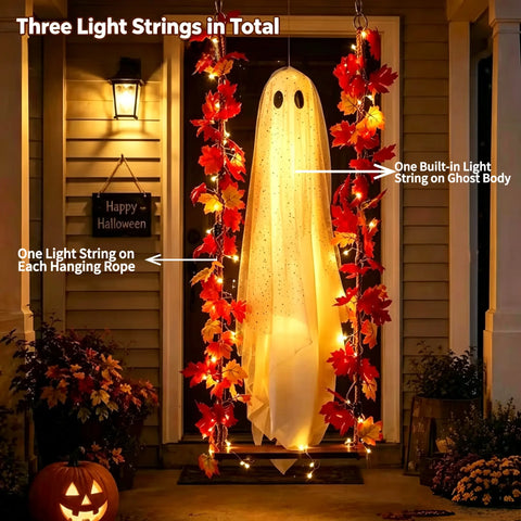 Remote Control Maple Leaf Ghost Swing Ornament, Artificial Hanging, Halloween Party Scene Decor, Indoor Outdoor Atmosphere Decoration